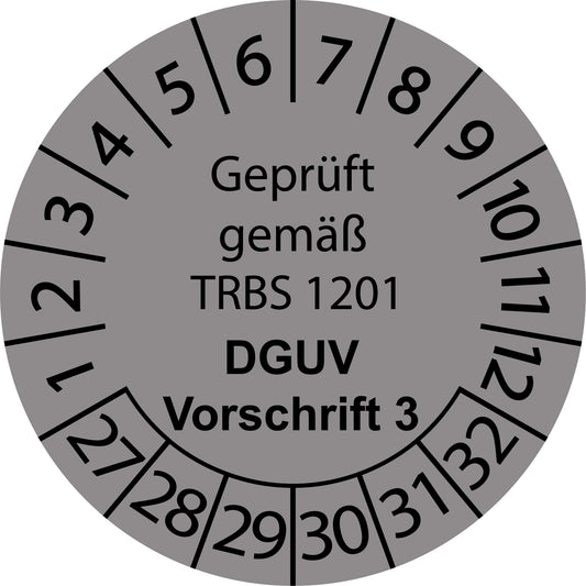 Mehrjahresprüfetiketten, Geprüft gemäß TRBS 1201, DGUV Vorschrift 3, Startjahr: 2027 aus Papier oder Plastik