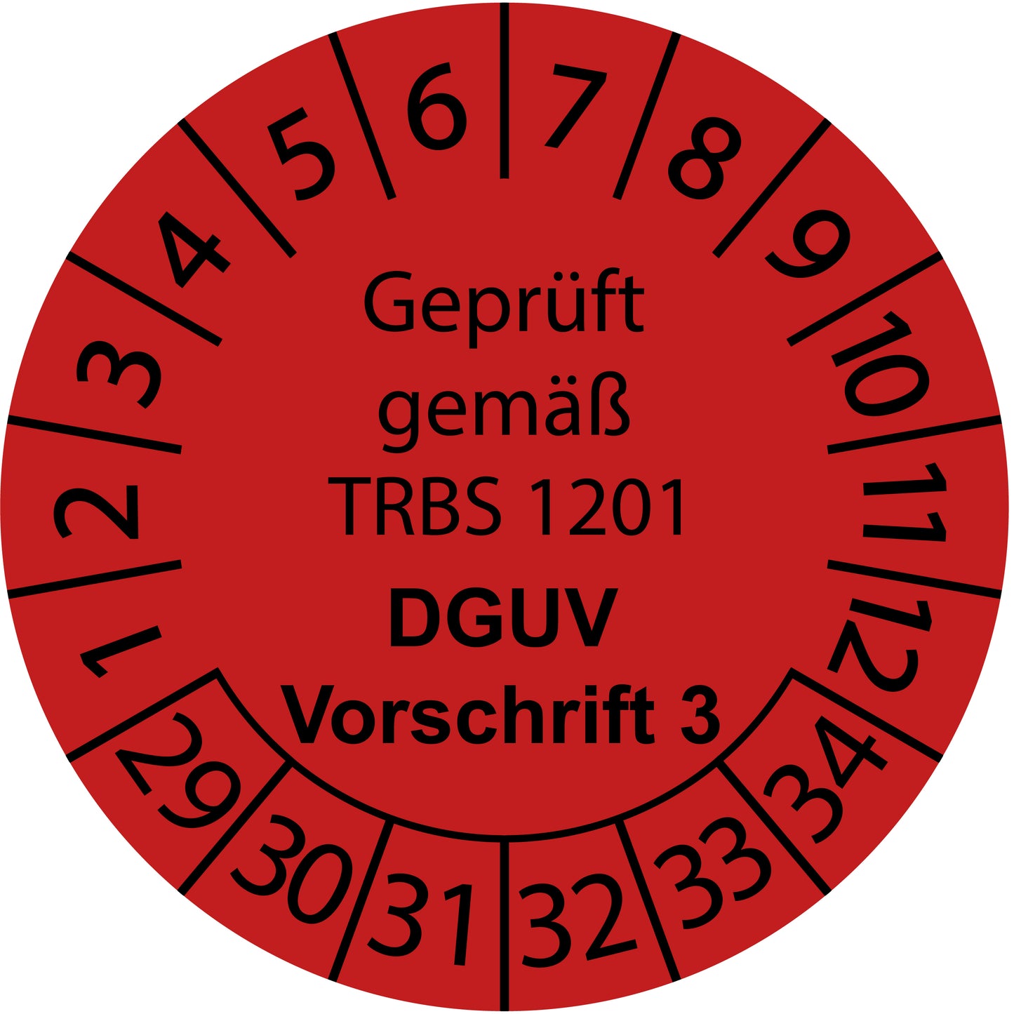 Mehrjahresprüfetiketten, Geprüft gemäß TRBS 1201, DGUV Vorschrift 3, Startjahr: 2029 aus Papier oder Plastik