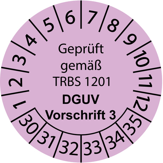 Mehrjahresprüfetiketten, Geprüft gemäß TRBS 1201, DGUV Vorschrift 3, Startjahr: 2030 aus Papier oder Plastik