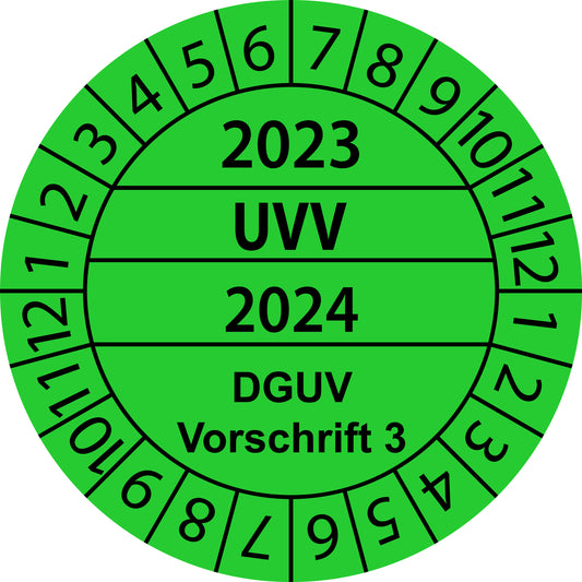 Mehrjahresprüfetiketten, UVV, DGUV Vorschrift 3, Startjahr: 2023 aus Papier oder Plastik