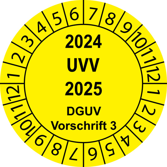 Mehrjahresprüfetiketten, UVV, DGUV Vorschrift 3, Startjahr: 2024 aus Papier oder Plastik