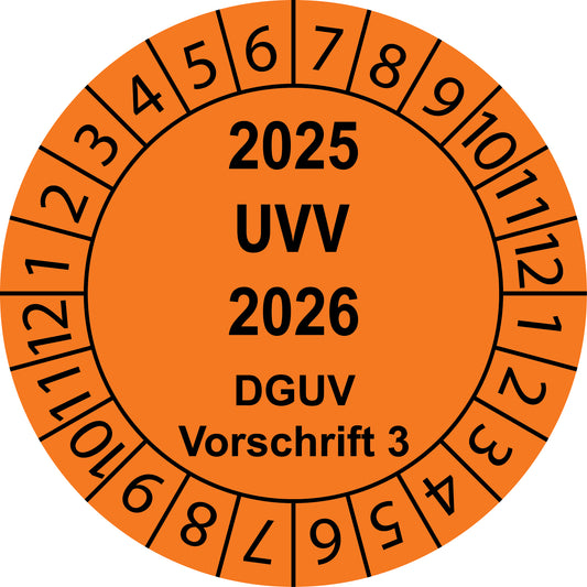 Mehrjahresprüfetiketten, UVV, DGUV Vorschrift 3, Startjahr: 2025 aus Papier oder Plastik