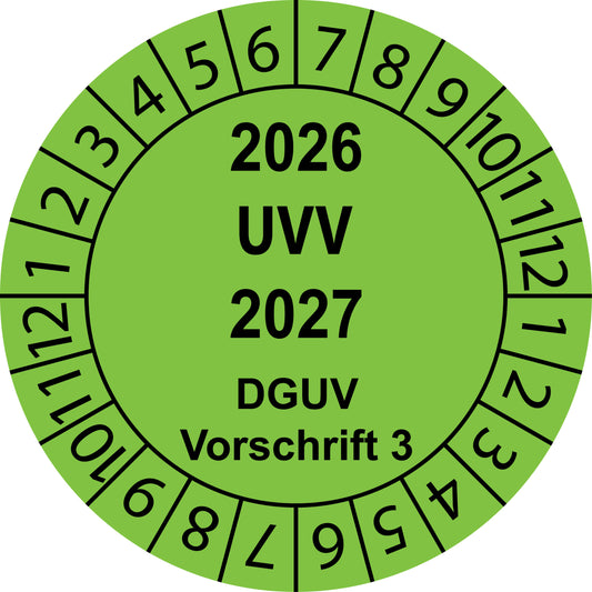 Mehrjahresprüfetiketten, UVV, DGUV Vorschrift 3, Startjahr: 2026 aus Papier oder Plastik