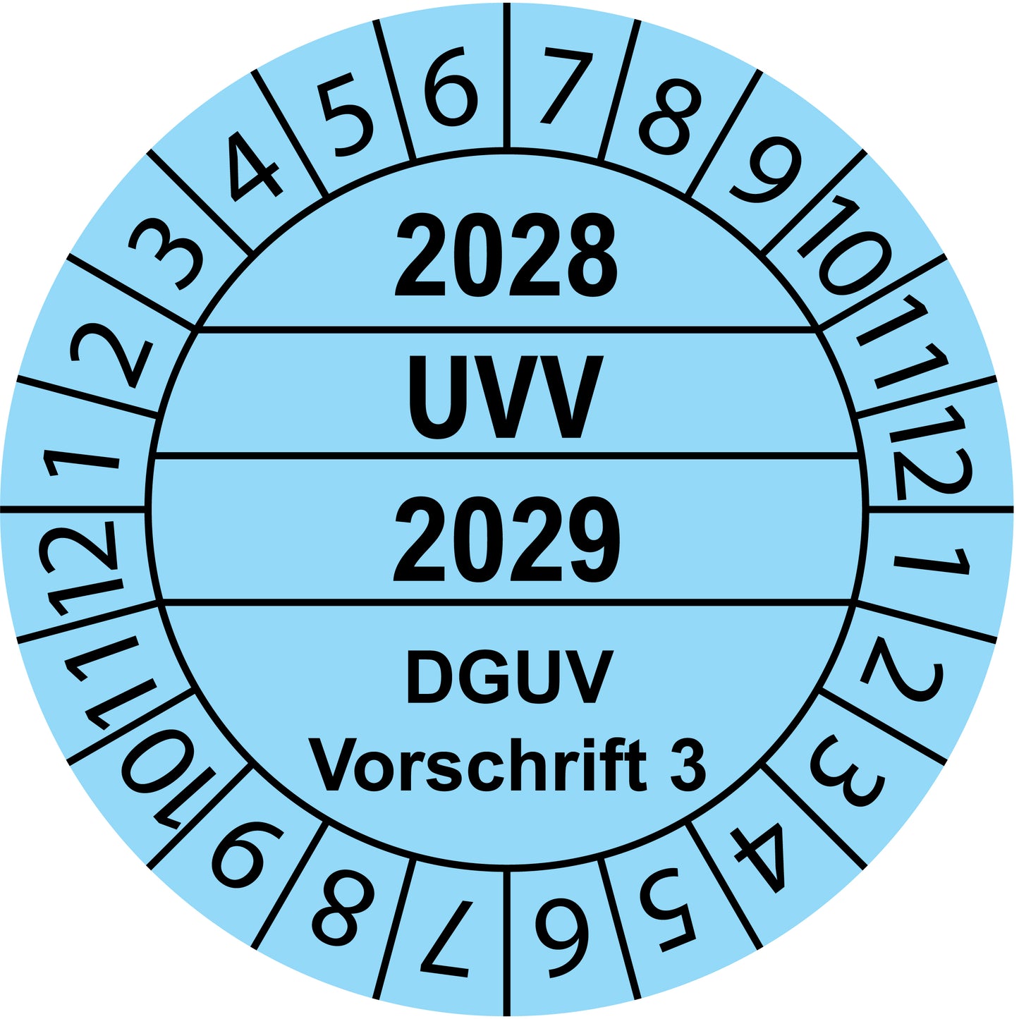 Mehrjahresprüfetiketten, UVV, DGUV Vorschrift 3, Startjahr: 2028 aus Papier oder Plastik