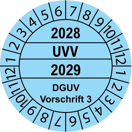 Mehrjahresprüfetiketten, UVV, DGUV Vorschrift 3, Startjahr: 2028 aus Papier oder Plastik