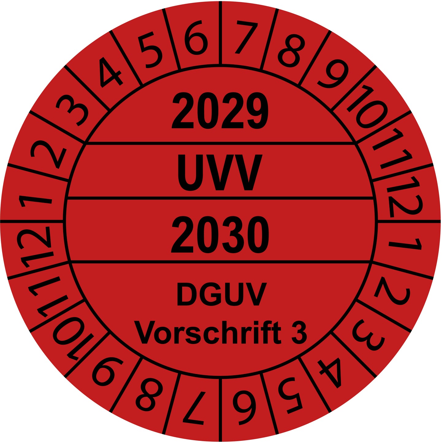 Mehrjahresprüfetiketten, UVV, Startjahr: 2029 aus Papier oder Plastik
