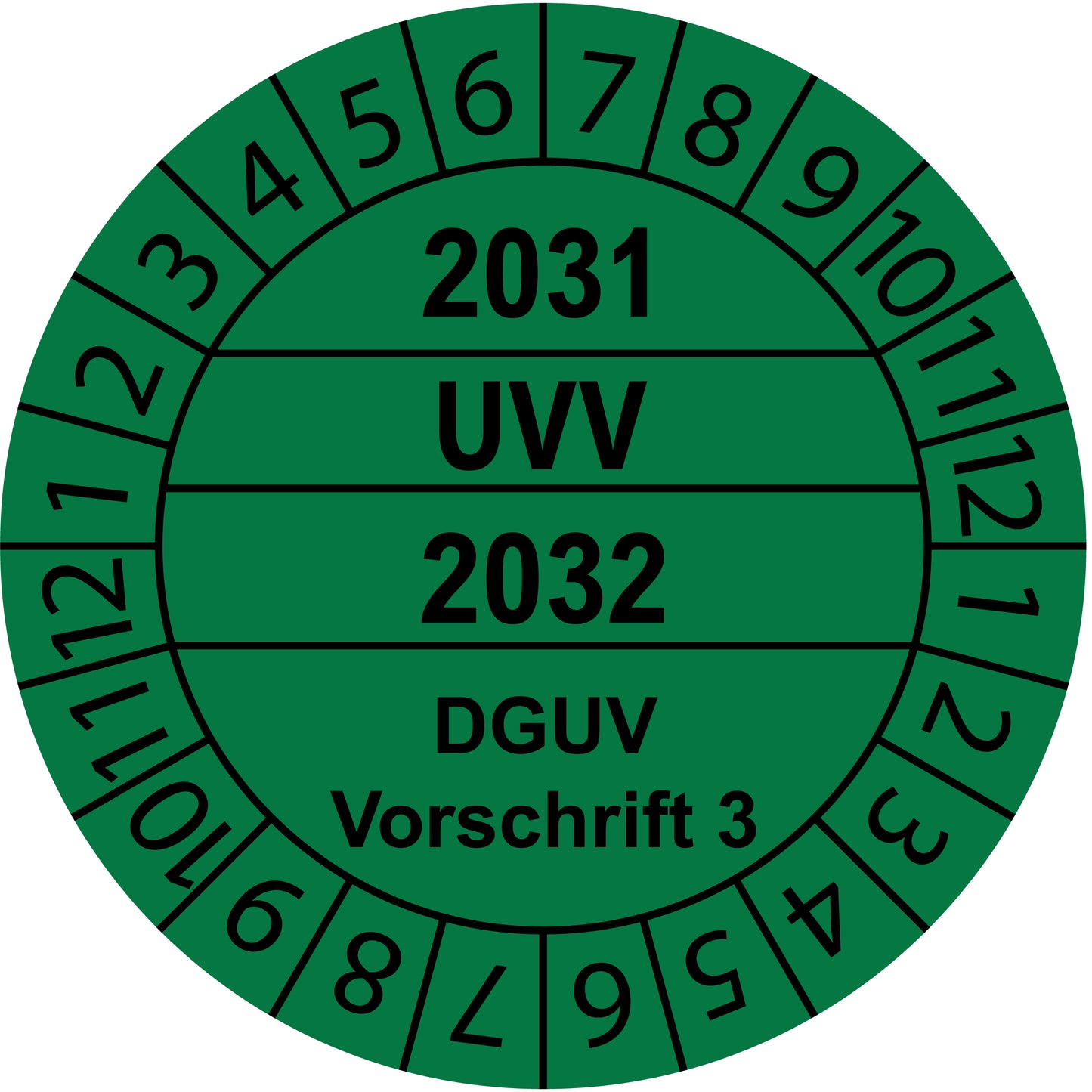 Mehrjahresprüfetiketten, UVV, DGUV Vorschrift 3, Startjahr: 2031 aus Papier oder Plastik