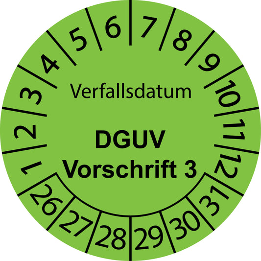 Mehrjahresprüfetiketten, Verfallsdatum, DGUV Vorschrift 3, Startjahr: 2026 aus Papier oder Plastik