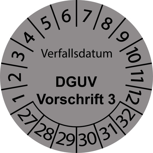 Mehrjahresprüfetiketten, Verfallsdatum, DGUV Vorschrift 3, Startjahr: 2027 aus Papier oder Plastik