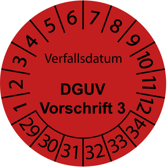 Mehrjahresprüfetiketten, Verfallsdatum, DGUV Vorschrift 3, Startjahr: 2029 aus Papier oder Plastik