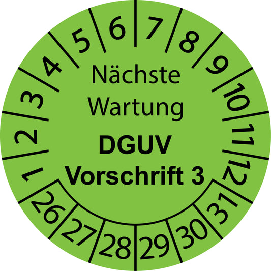 Mehrjahresprüfetiketten, Nächste Wartung, DGUV Vorschrift 3, Startjahr: 2026 aus Papier oder Plastik