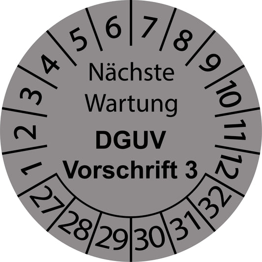 Mehrjahresprüfetiketten, Nächste Wartung, DGUV Vorschrift 3, Startjahr: 2027 aus Papier oder Plastik