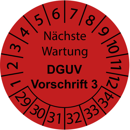 Mehrjahresprüfetiketten, Nächste Wartung, DGUV Vorschrift 3, Startjahr: 2029 aus Papier oder Plastik