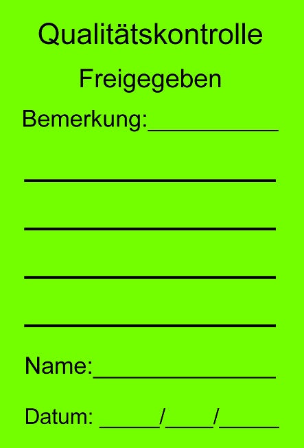 1000 Stück Qualitätssicherung "Qualitätskontrolle Freigegeben" aus Papier ES-QUAL-1790