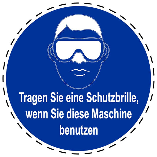 Gebotsaufkleber "Tragen Sie eine  Schutzbrille, wenn Sie  Diese Maschine benutzen" aus PVC Plastik, ES-SIM1470