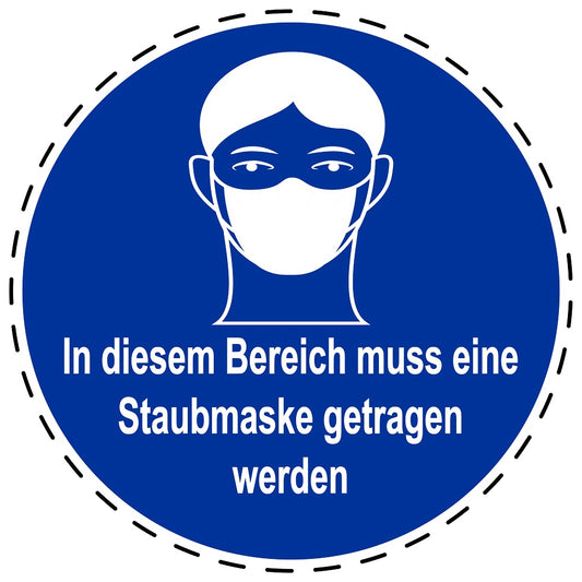 Gebotsaufkleber "In diesem Bereich muss eine Staubmaske getragen werden" aus PVC Plastik, ES-SIM1490