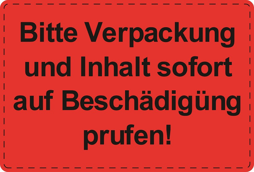 Versandaufkleber "Bitte Verpackung und Inhalt sofort auf Beschädigung prüfen!" aus Plastik