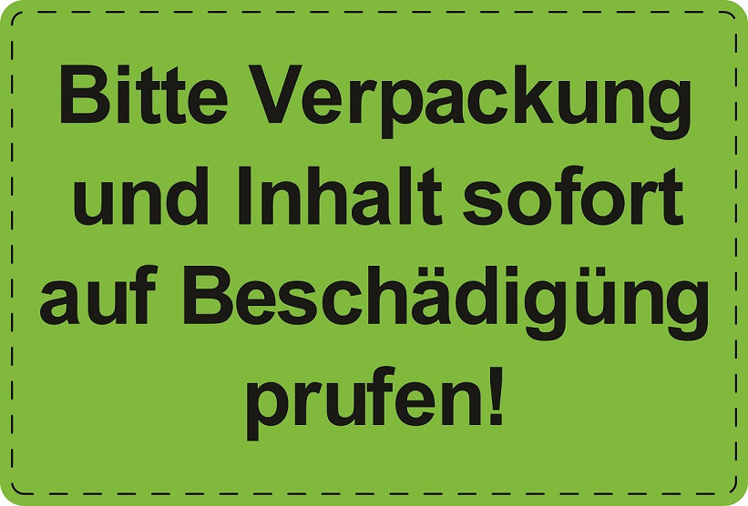 Versandaufkleber "Bitte Verpackung und Inhalt sofort auf Beschädigung prüfen!" aus Plastik