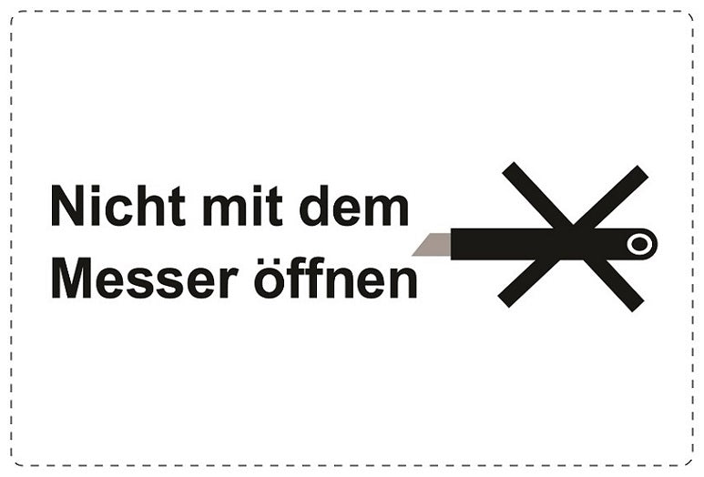 Versandaufkleber "Nicht mit dem Messer öffnen" aus Plastik