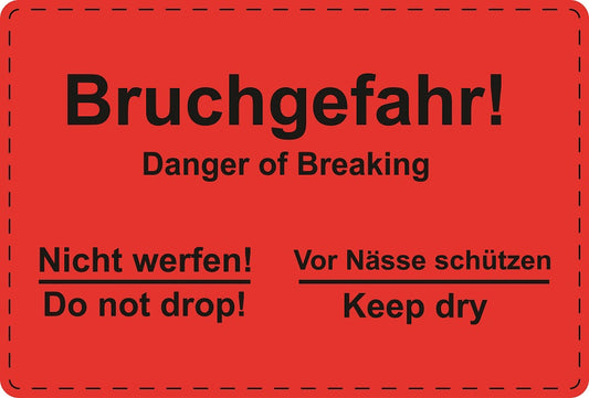 Versandaufkleber "Bruchgefahr! Danger of Breaking" aus Papier