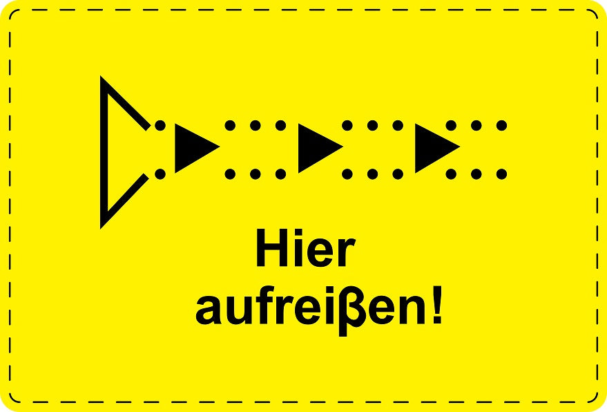 1000 Versandaufkleber "Hier aufreißen!" aus Papier ES-VER-PA-6300