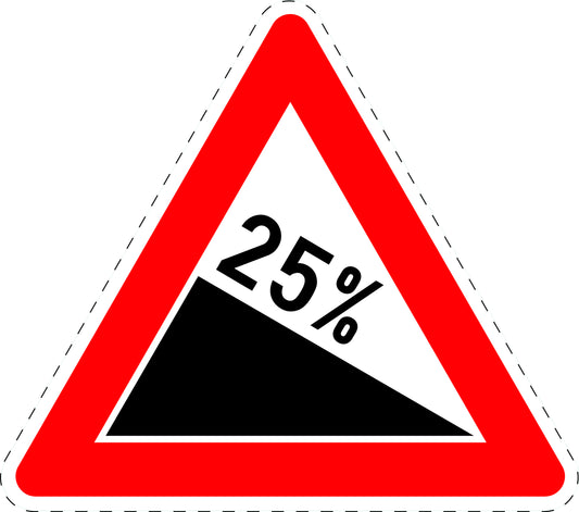 1 Stück Verkehrszeichen "Gefälle 25%" 5-70 cm  ES-Verk-108-71