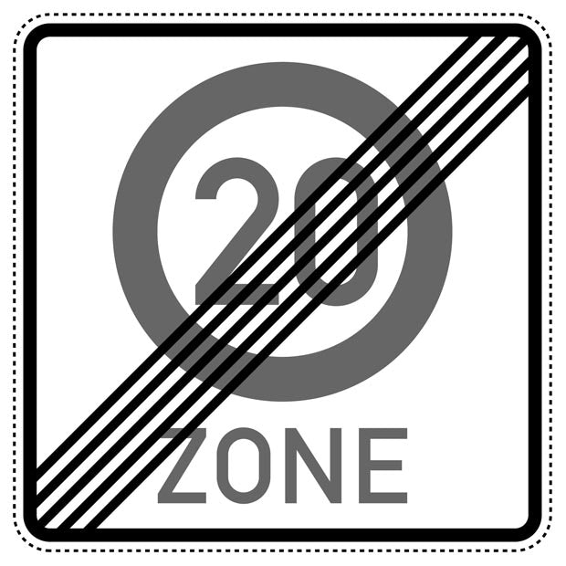 1 Stück Verkehrszeichen  "Ende einer Tempo 20-Zone" 5-70 cm  ES-Verk-274-2-51