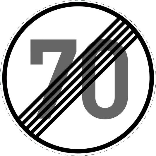 1 Stück Verkehrszeichen "Ende der zulässigen Höchstgeschwindigkeit 70 km/h " 5-70 cm  ES-Verk-278-57