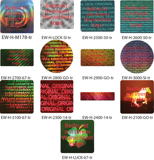 Hologramm-Aufkleber, Garantiesiegel, Sicherheitsetikett rot bedruckt mit Ihrem Wunschtext von EtikettenWorld BV