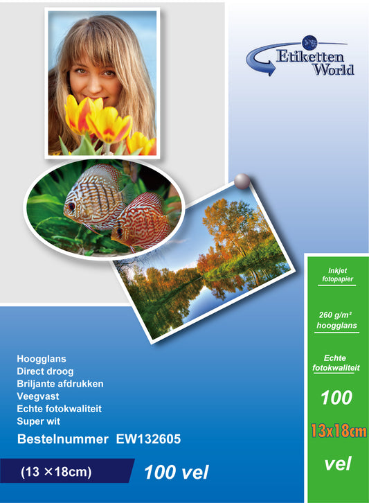 100 Blatt EtikettenWorld BV Fotopapier/ Fotokarten  13x18 cm 260g/qm High Glossy und wasserfest