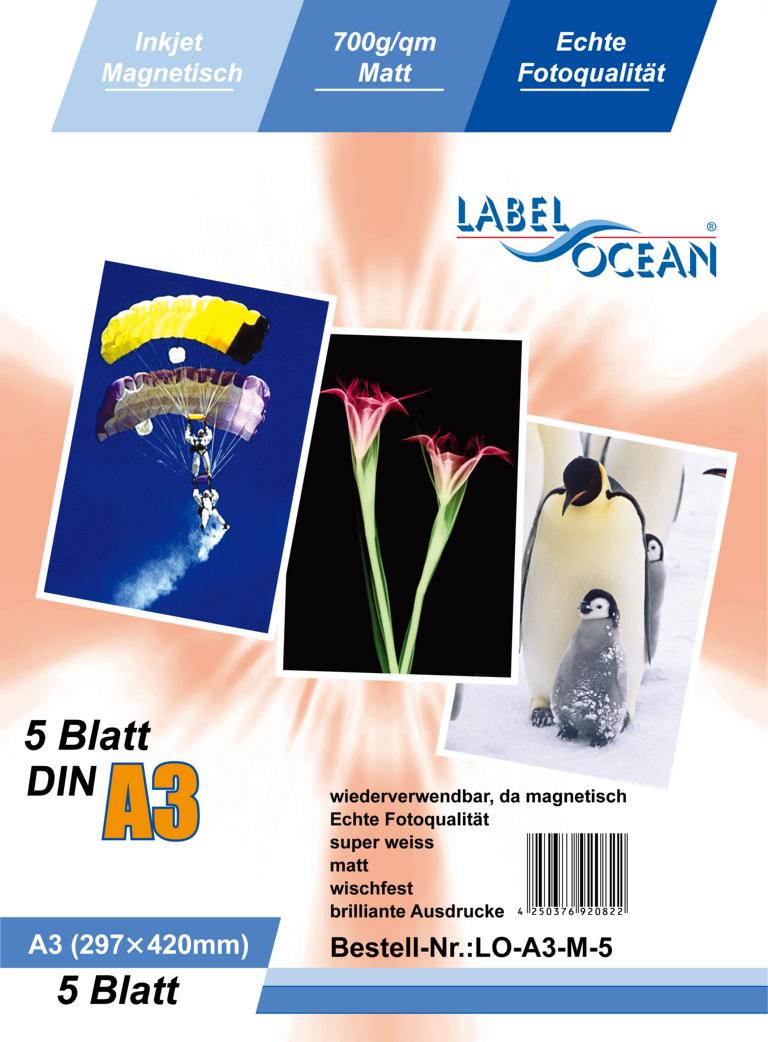 5 Blatt A3 Fotopapier magnetisch Magnetpapier matt von LabelOcean(R)