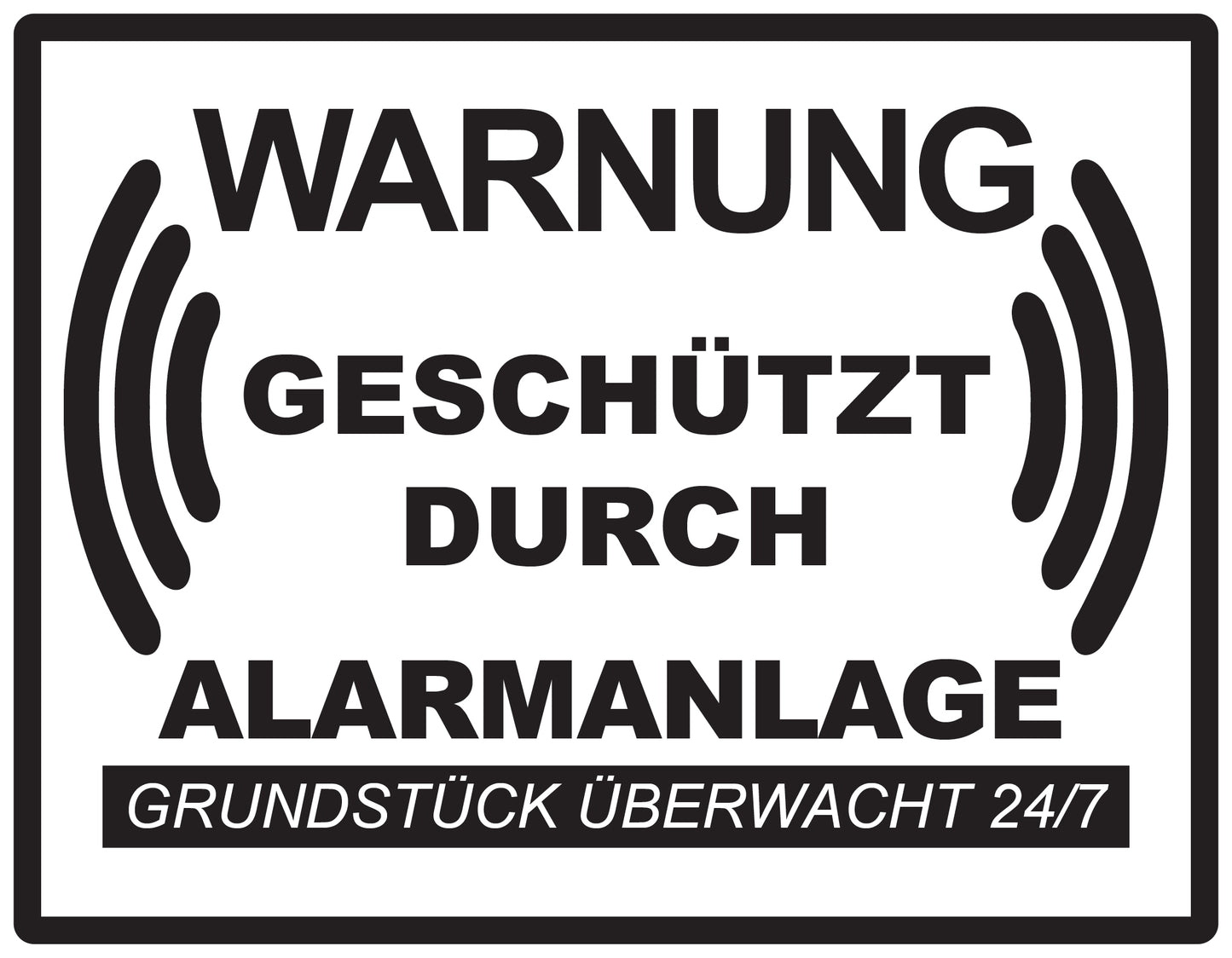 Alarmaufkleber 10-30 cm LO-ALARM-H-10200-88 Material: PVC-Plastik weiß