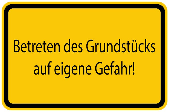 Baustellenaufkleber "Betreten des Grundstücks auf eigene Gefahr!" gelb LO-BAU-1090