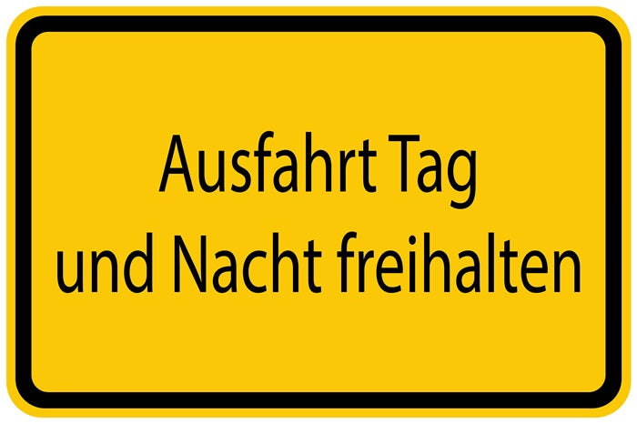 Baustellenaufkleber "Ausfahrt Tag und Nacht freihalten" gelb LO-BAU-1130