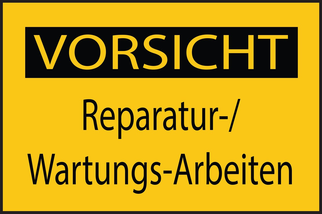 Baustellenaufkleber "Vorsicht Reparatur-/ Wartungsarbeiten" gelb LO-BAU-1650