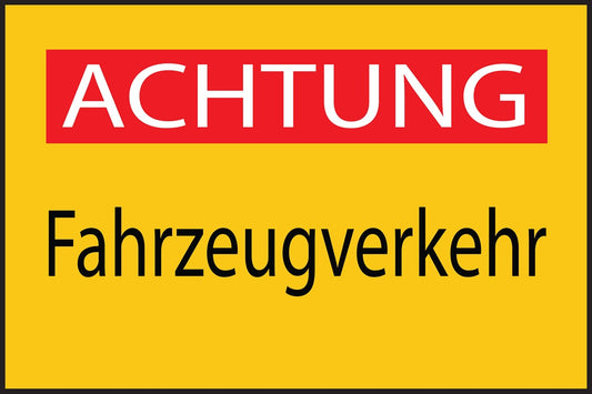 Baustellenaufkleber "Achtung Fahrzeugverkehr" gelb LO-BAU-1830