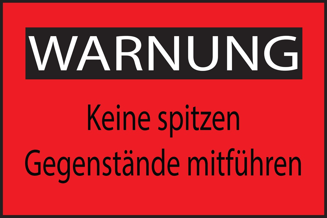 Baustellenaufkleber "Warnung Keine spitzen Gegenstände mitführen" gelb LO-BAU-2050