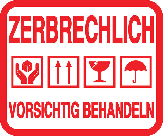 Zerbrechlich - Fragile Aufkleber "ZERBRECHLICH VORSICHTIG BEHANDELN" LO-FRAGILE-H-10200-14-0