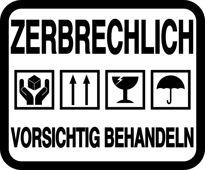 Zerbrechlich - Fragile Aufkleber "ZERBRECHLICH VORSICHTIG BEHANDELN" LO-FRAGILE-H-10200-88-0