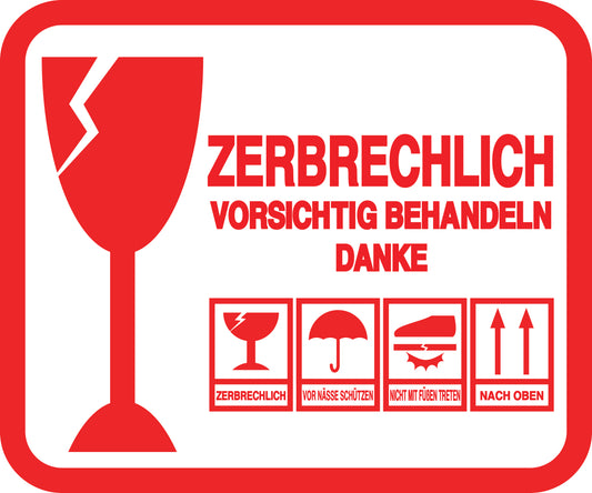 Zerbrechlich - Fragile Aufkleber "ZERBRECHLICH VORSICHTIG BEHANDELN DANKE" LO-FRAGILE-H-10300-14-0