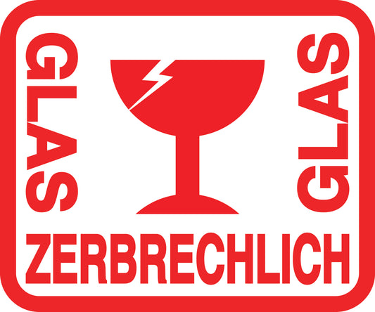 Zerbrechlich - Fragile Aufkleber "GLAS ZERBRECHLICH GLAS" LO-FRAGILE-H-10900-14-0