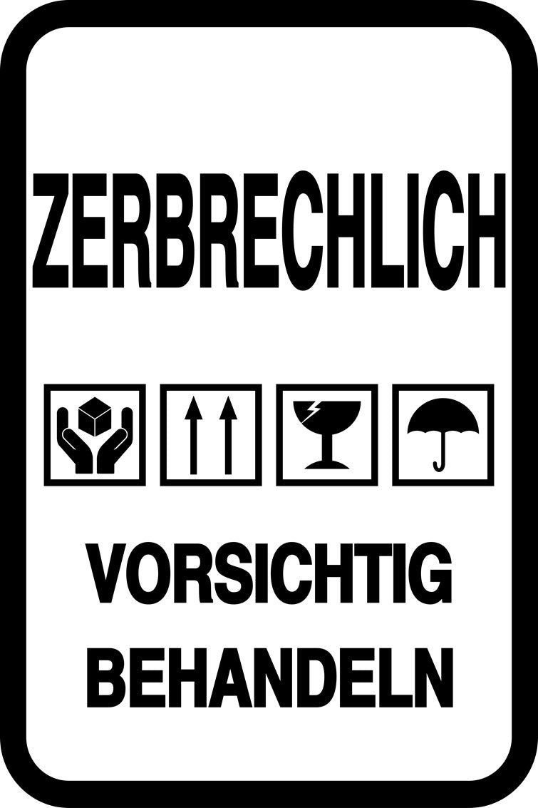 Zerbrechlich - Fragile Aufkleber "ZERBRECHLICH VORSICHTIG BEHANDELN" LO-FRAGILE-V-10200-88-0