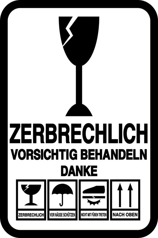 Zerbrechlich - Fragile Aufkleber "ZERBRECHLICH VORSICHTIG BEHANDELN DANKE" LO-FRAGILE-V-10300-88-0