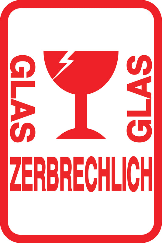 Zerbrechlich - Fragile Aufkleber "GLAS ZERBRECHLICH GLAS" LO-FRAGILE-V-10900-14-0