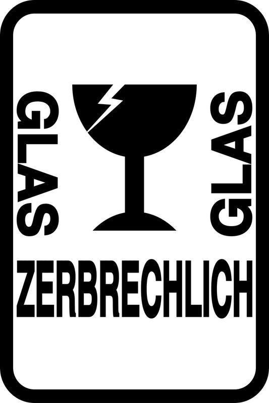 Zerbrechlich - Fragile Aufkleber "GLAS ZERBRECHLICH GLAS" LO-FRAGILE-V-10900-88-0