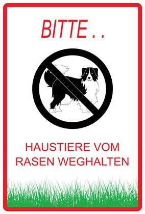 Rasen betreten verboten Aufkleber "Bitte Haustiere vom Rasen weghalten" 10-60 cm aus PVC Plastik, LO-KEEPOFFGRASS-V-12200-14