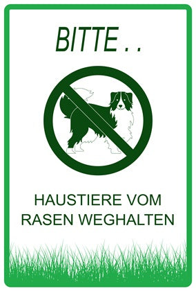 Rasen betreten verboten Aufkleber "Bitte Haustiere vom Rasen weghalten" 10-60 cm aus PVC Plastik, LO-KEEPOFFGRASS-V-12200-54