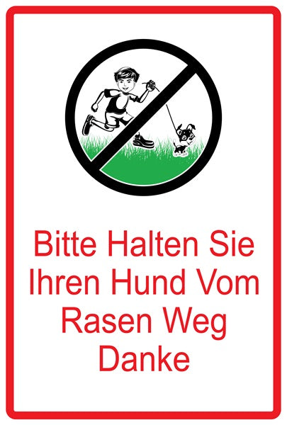 Rasen betreten verboten Aufkleber "Bitte halten Sie Ihren Hund vom Rasen weg Danke" 10-60 cm aus PVC Plastik, LO-KEEPOFFGRASS-V-12300-14