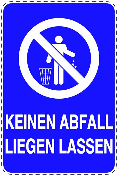 Mülltonnenaufkleber "Keinen Abfall liegen lassen" blau, vertikal LO-LITTER-V-10900-44