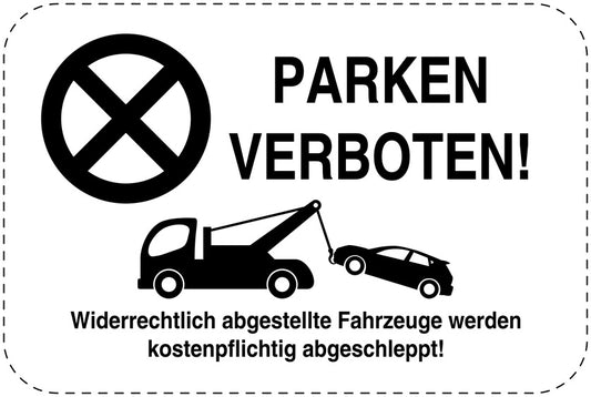 Parkplatzverbotsschilder (Parken verboten) schwarz als Aufkleber LO-PARKEN-13200-V-88